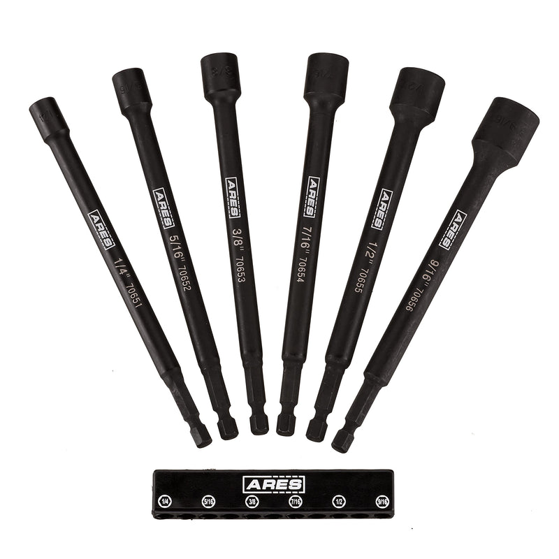 ARES 70650-6-Piece SAE Magnetic Impact Nut Driver Bit Set - Impact Grade Nut Setters with Industrial Strength Magnets 6pc SAE Magnetic Impact Nut Driver Set