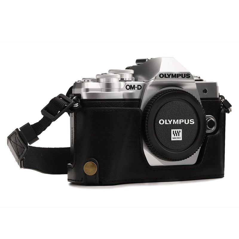 MegaGear MG1350 Ever Ready Leather Camera Half Case compatible with Olympus OM-D E-M10 Mark III - Black