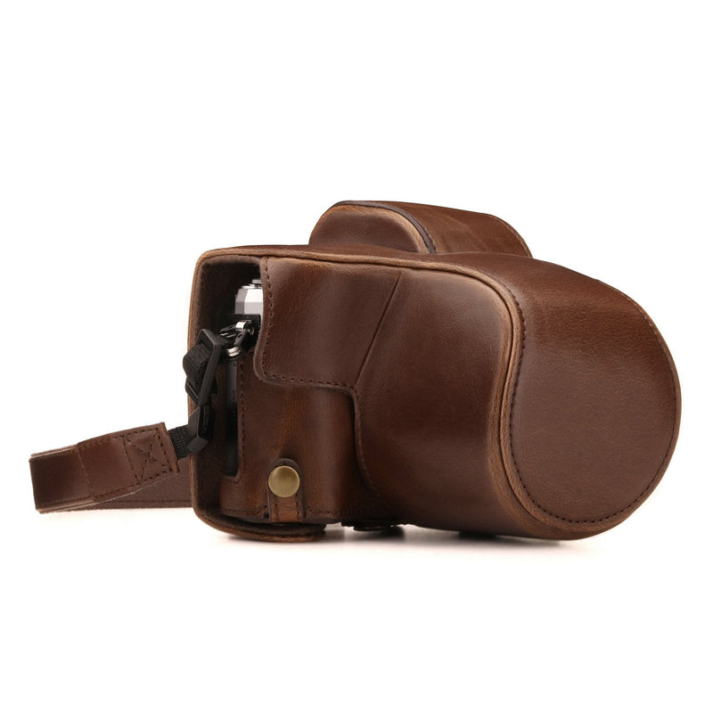 MegaGear Olympus OM-D E-M10 Mark III (14-42mm) Ever Ready Leather Camera Case and Strap, with Battery Access - Dark Brown - MG1346