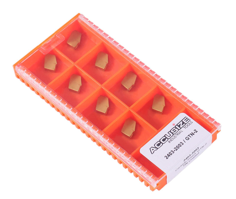 Accusize Industrial Tools Cut-Off Tool Holder, GTN-2, 2403-2003x10 | 0° Lead Angle, GTN-2 TiN Coated Carbide Grooving Parting Inserts, 10 Pcs/Box, 6103-2002x10, for Cutting Steel For Steel
