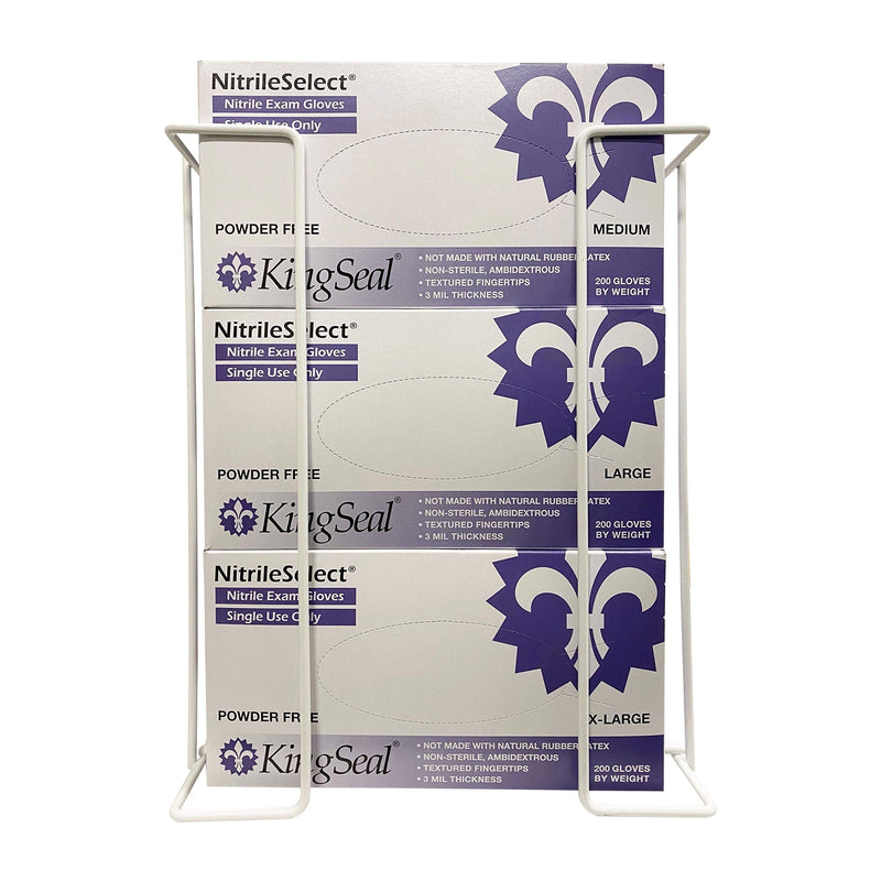 1 Each | Disposable Glove or Tissue Box Holder, TRIPLE (3-Box) Glove Rack, Wall Mounted Universal Box Holder, for Larger Sized Boxes, White - 1 Glove Rack
