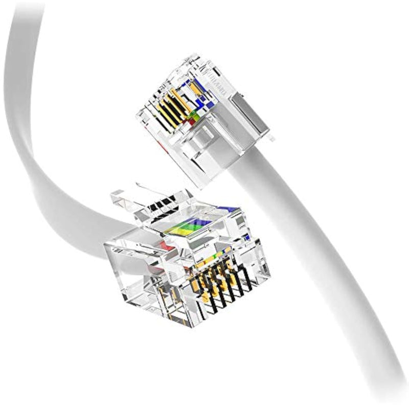 1FT RJ11 Telephone Cord – Pro Grade 4-Wire Landline Phone Cable, 100% Copper, Heavy Duty PVC Jacket, Thick Gold Contacts for Phone, Fax, DSL (White, Made in USA) 1 ft White