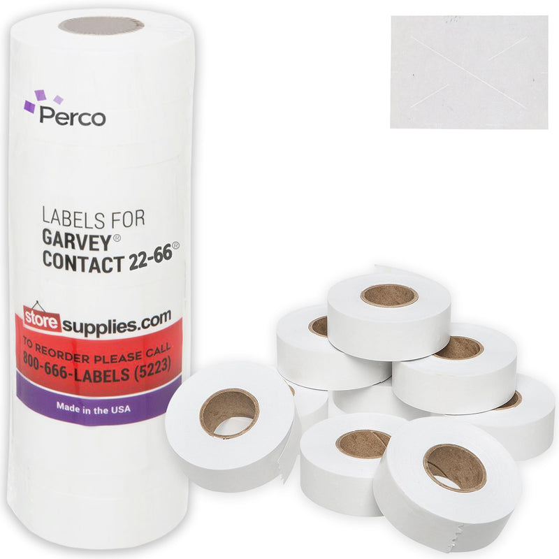  [AUSTRALIA] - Perco White Garvey 2216 Pricing Labels for Garvey 22-66/22-77/22-88 Two Line Pricing Gun - 9 Rolls, 1 Sleeve - 9,000 Pricemarking Labels and 1 Inker Included 1 Sleeve (9,000 Labels)