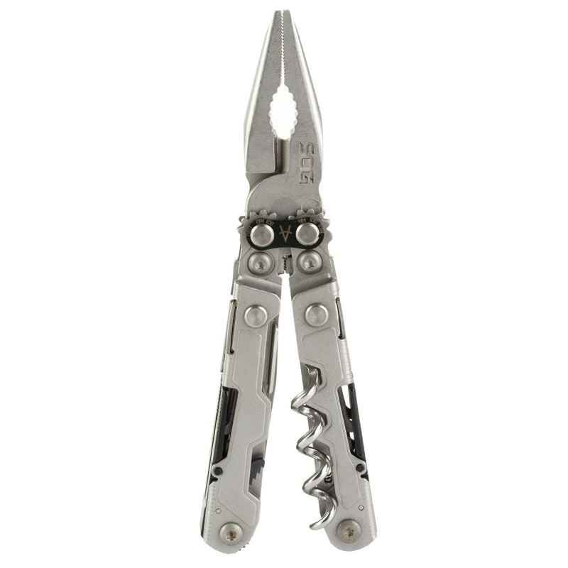 SOG PowerLitre Mini Utility Multi-Tool w/ 19 Lightweight Tools, Compact 5 Inch Long Utility Tool with Knife, Screwdriver, Hex Bit Holder, Stone Wash One Size