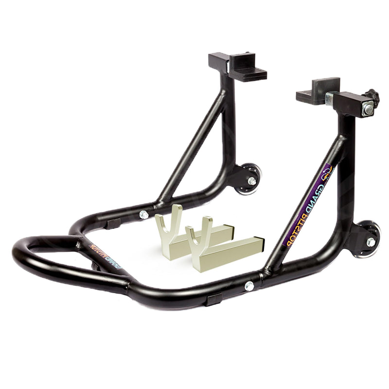 GRAND PITSTOP Motorcycle Stand, Paddock Lift Stand for Rear Wheel with Fork & Swingarm Spool,Weight capicity 529 lbs/240 Kg's, Dismantable Stand, for Honda Kawasaki Suzuki Motorcycles, Black