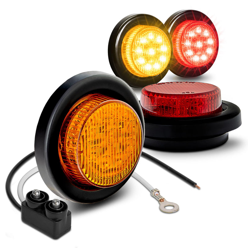 TRUE MODS 4pc 2" 12V Amber + Red Round LED Clearance Side Marker Light Kit [DOT Approved] [Reflector Lens] [Grommet & Plugs] [Flush-Mount] [Waterproof IP67] for Boat Trailer Semi Truck RV Peterbilt 4 Pack
