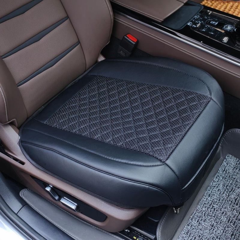 Leather Bottom Car Seat Covers,Front Seat Only Black Ice Silk Car Seat Cushion Pad Mat,Ventilated Breathable,Car Seat Protector for Leather Seats (1 Pack Black) AllBlack