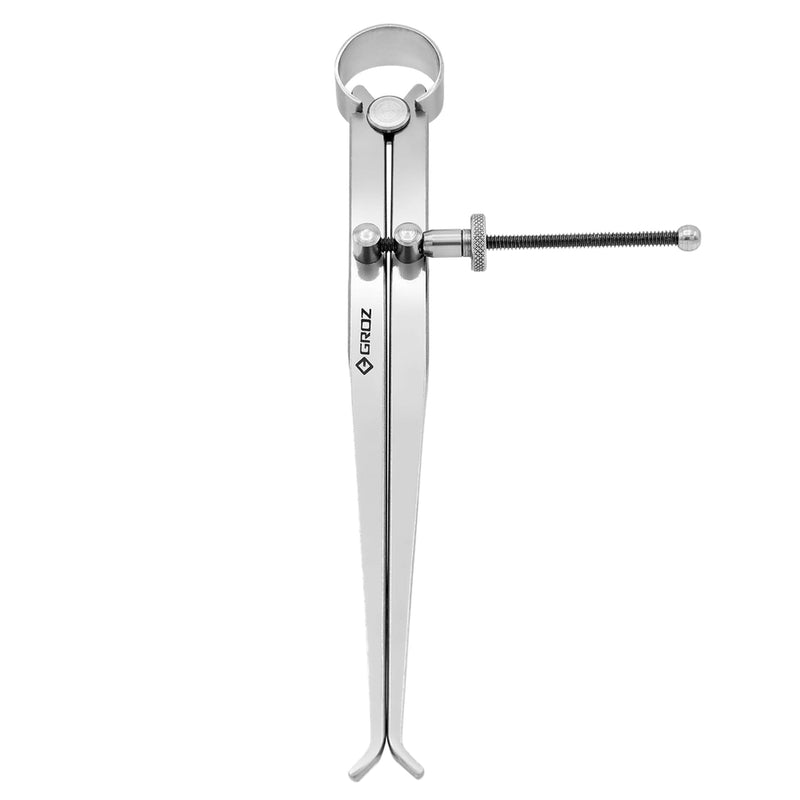 Groz 8" Spring Inside Caliper, 200mm Capacity, Selected Steel with Solid Adjusting Nut and Roller Pivot, Matte Finish, for Bore, Bushing and Pipe ID Measurement (01403) 8 Inch