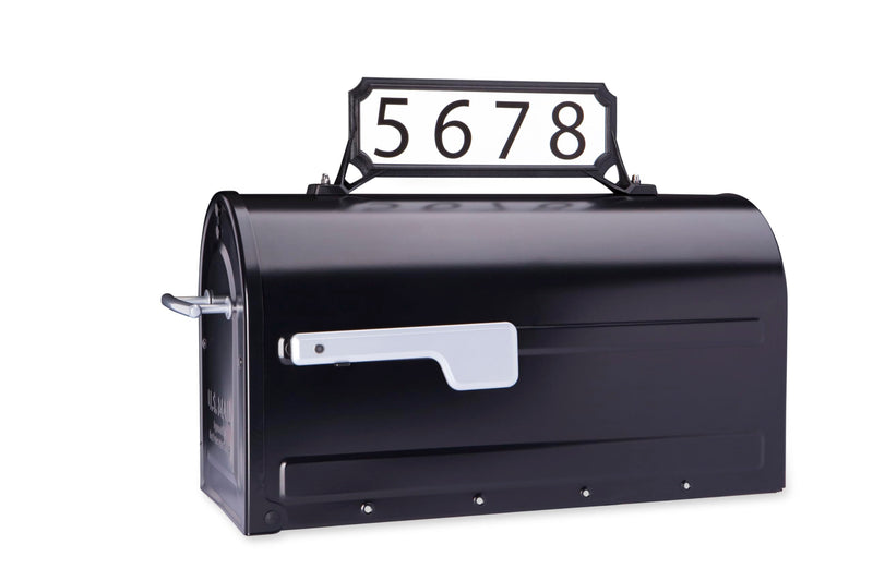 Architectural Mailboxes 3460B Manhattan Address Plaque, Small, Black | High-visibility, 2-sided in rust-proof plastic with UV-resistant finish. Vertical or horizontal mounting, hardware included.