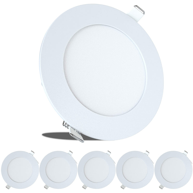 LeisureLED 5 Pack RV Boat Recessed Ceiling Light 480 Lumen Super Slim LED Panel Light DC 12V 4.75" 6W Full Aluminum Downlights, (Neutral/Natural White) Neutral / Natural White