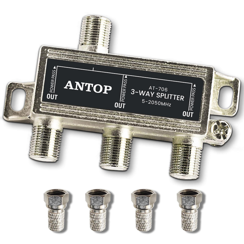  [AUSTRALIA] - 3 Way TV Signal Splitter,ANTOP Digital Coax Cable Splitter 2GHz- 5-2050MHz High Performance for Satellite/Cable TV Antenna