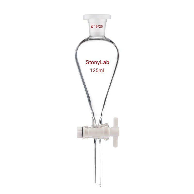 stonylab Borosilicate Glass 125 ml Heavy Wall Conical Separatory Funnel with 19/26 Joints and PTFE Stopcock, 125 ml 125.0 milliliters 1 Sep-Funnel-Glass-1PK-125mL