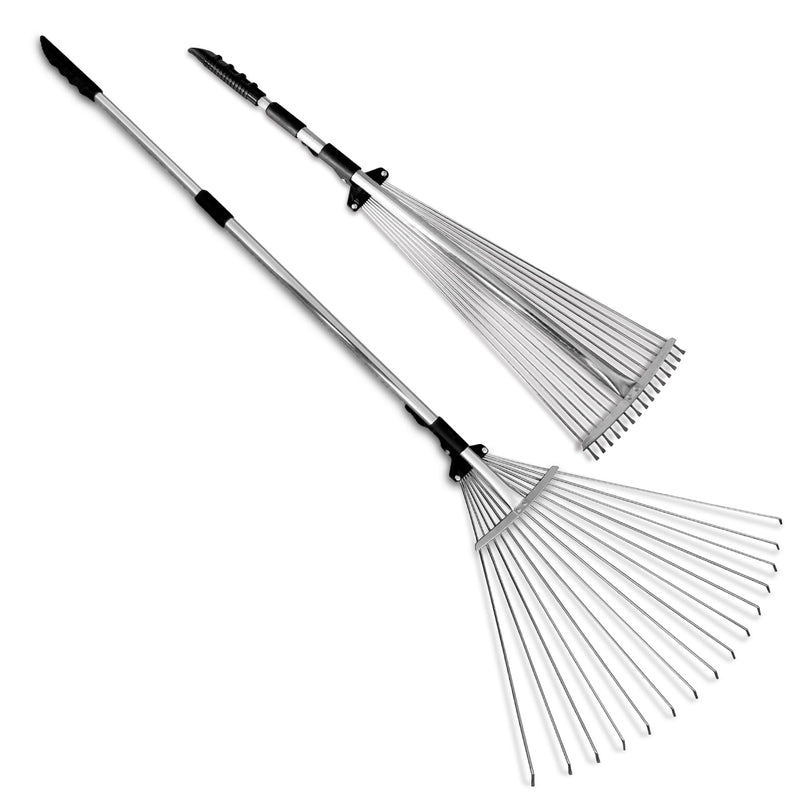 TABOR TOOLS Adjustable Metal Rake - Collapsible & Telescopic - Garden, Yard, & Lawn - Ideal for Leaves, Shrubs & Small Areas. J16A Black