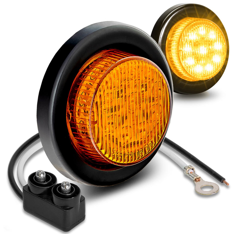 TRUE MODS 2pc 2" 12V Amber Round LED Clearance Side Marker Lights [DOT FMVSS 108] [SAE P2] [Reflector Lens] [Grommet & Plugs] [Flush-Mount] [Waterproof IP67] for Boat Trailer Semi Truck RV Peterbilt 2 Pack