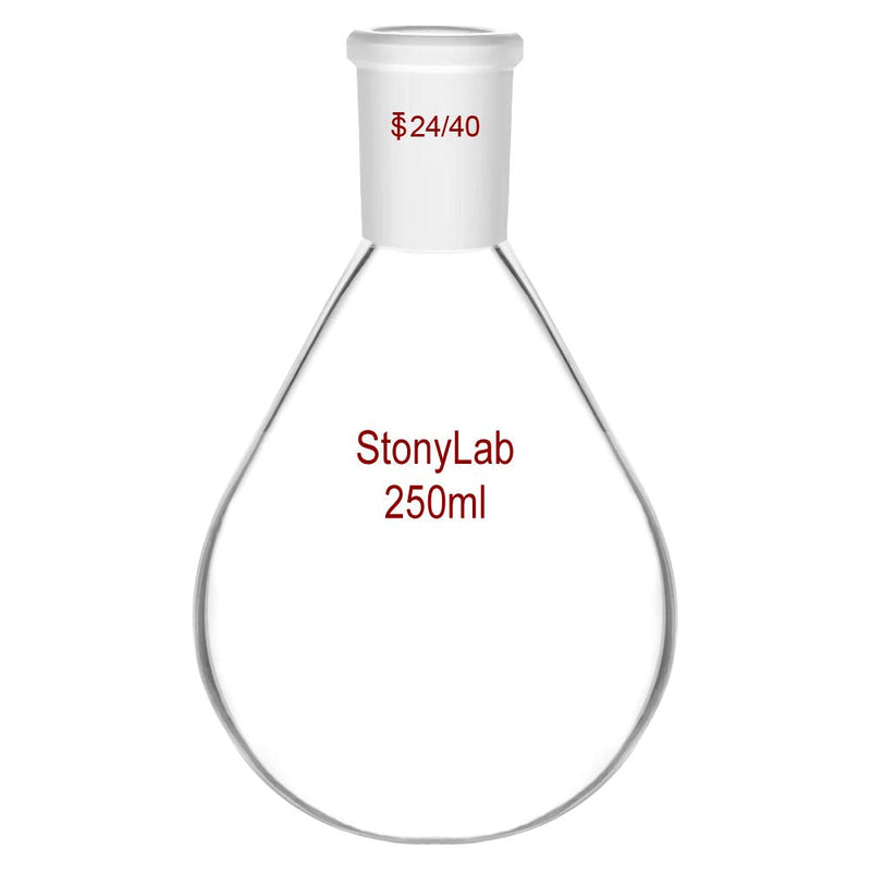 StonyLab Borosilicate Glass 250mL Heavy Wall Single Neck Recovery Flask Rotary Evaporator Flask, with 24/40 Outer Joint - 250mL 250 mL