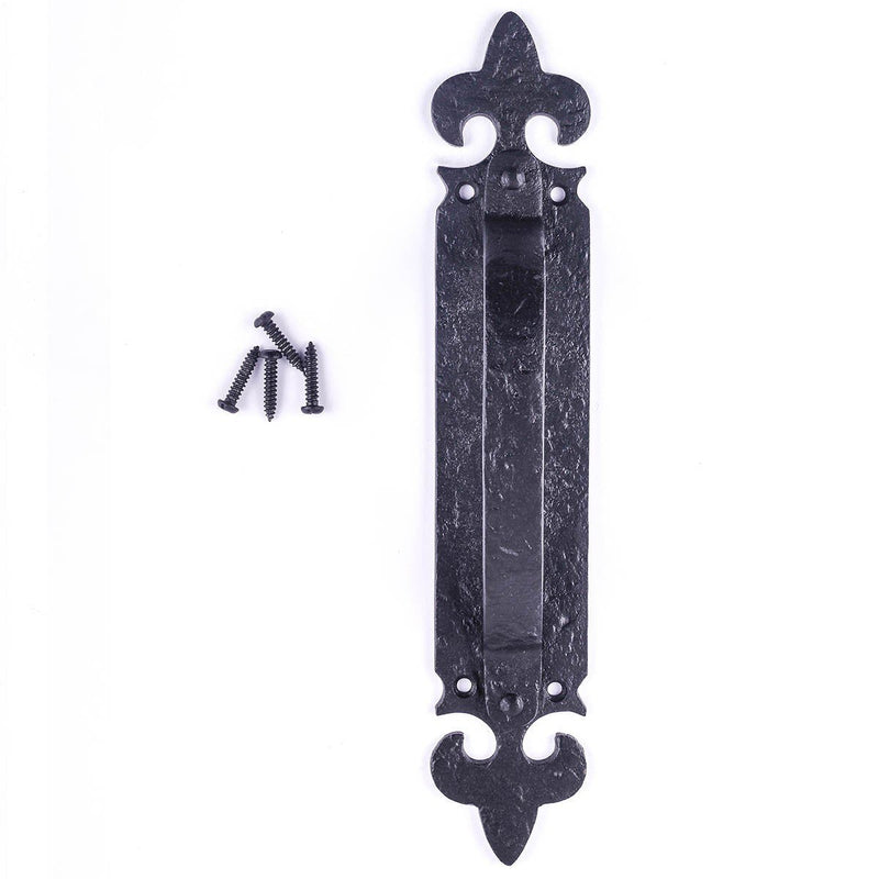 Renovators Supply Manufacturing Black Decorative Large Door Handle Wrought Iron Antique Cabinet Door Pull Handle Fleur-de-lis 10.5" Pack of 1