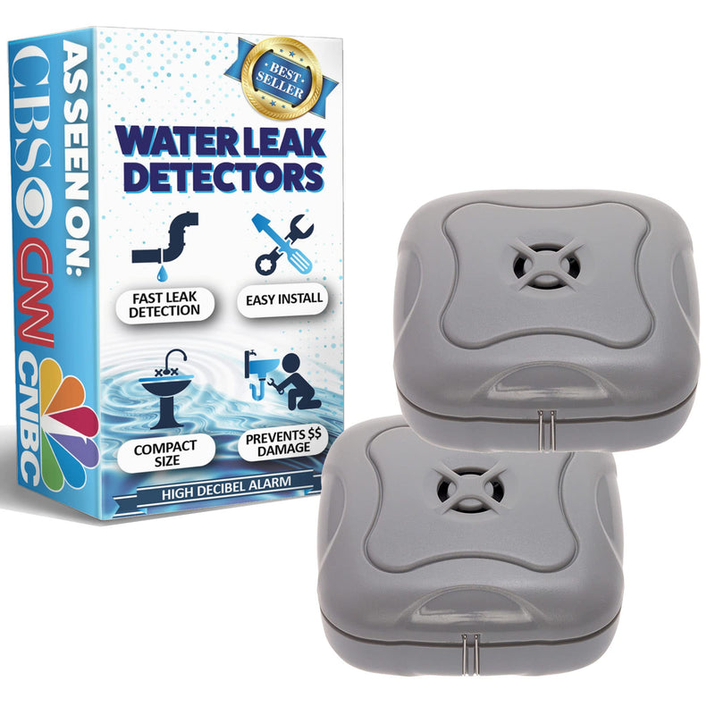 2 Pack Water Leak Detector - 95 dB Flood Detection Alarm Sensor for Bathrooms, Basements, Laundry Rooms, Garages, Attics and Kitchens by Mindful Design (Grey, 2 Pack) 2 Count Grey