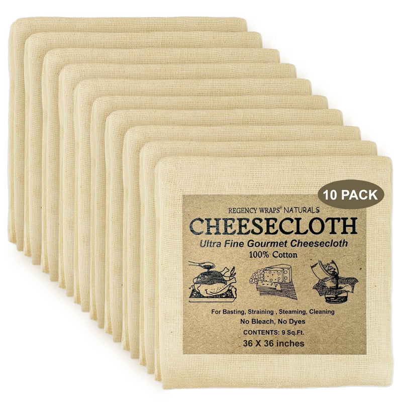 Regency Wraps 100% Cotton Ultra Fine Natural Cheese Cloth, 90 sq.ft 36" X36" 10 pcs, Chef Grade for Basting Turkey, Canning, Straining, Cheesemaking 9 sq ft (Pack of 10)