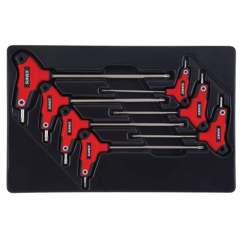 Sunex 9857T, Star Hex Key Set, 7Piece, T10 to T40, Comfort Grip, Rubber Overmolded Handle, Storage Tray Hex Key Set, 7 Piece
