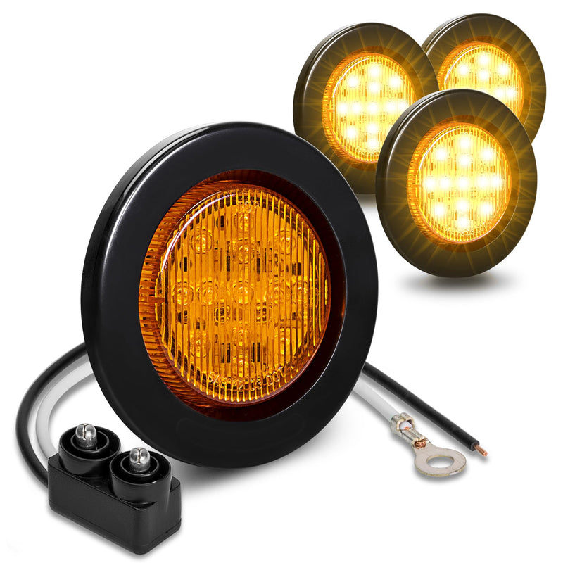 TRUE MODS 4pc 2.5" 12V Amber Round LED Clearance Side Marker Lights [DOT FMVSS 108] [SAE P2] [Reflector Lens] [Grommet & Plugs] [Flush-Mount] [Waterproof IP67] for Boat Trailer Semi Truck RV Peterbilt 4 Pack
