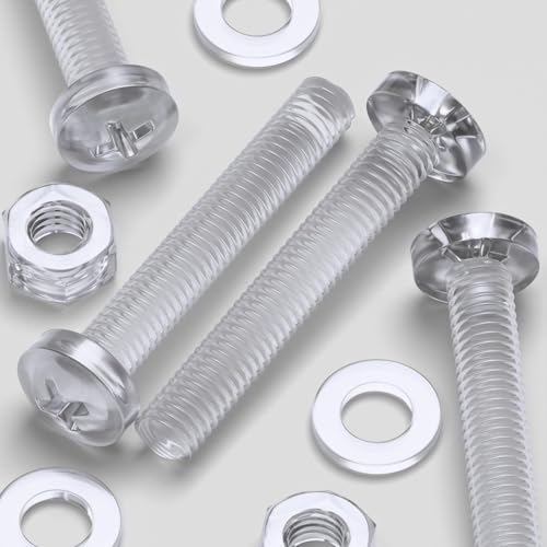 60x Clear Acrylic Pan Head Plastic Screws & Bolts M6 x 40mm, Nuts & Washers