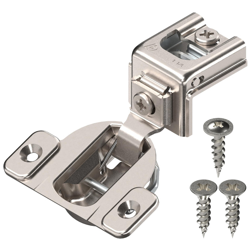 Blum Compact Hinge (5 Kits), 1-1/4" Overlay, 110° Opening Angle, Steel, Concealed Hinges for Face Frame Cabinets (Not Soft Close) 5 Kits With Screws