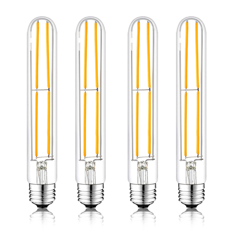 7.3 Inch E26 Led Bulb 6W Dimmable, 2700k Soft White Edison Bulbs 800LM, Equal 80 Watt Tubular T10 T9 Long Clear Glass Light Bulb for Rustic Pendant Pipe Wall Sconces Chandeliers - 4Pack 7.3 Inch 6W (4 Count)