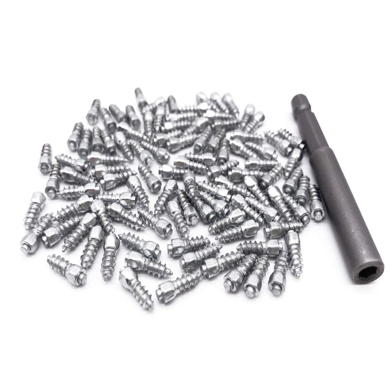 Marrkey 12mm Carbide Screw Tire Studs Snow Spikes Anti-Slip/Anti-ice for Car/Snowmobile/Tractor/ATV/UTV/Motorcycle/Short Lug/Bicycles/Shoes with Installation Tool - Pack of 100 4mm (W) X 12mm(L)