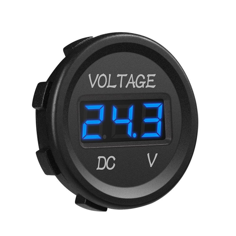 MICTUNING MIC-VM-Blue Voltmeter (DC 12V LED Digital Display Waterproof for Boat Marine Vehicle Motorcycle Truck ATV UTV Car Camper Caravan Blue Digital Round Panel)