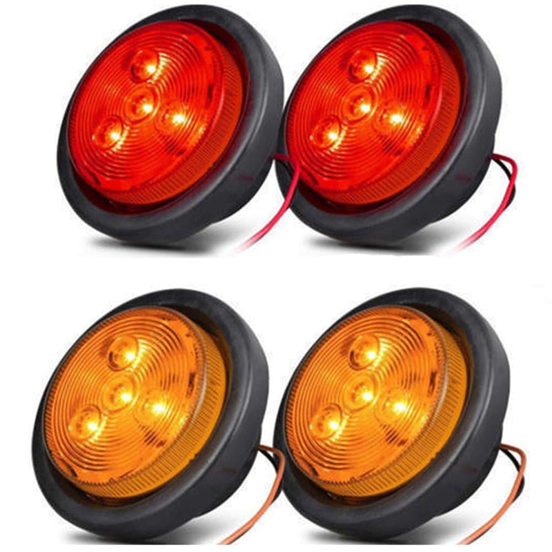 NEW SUN® Ultimate 4 Pack 2.5" LED Trailer Marker Lights, Amber & Red, Waterproof with Round Reflex Design, 4 Diodes, 12V Grommet & Wire for Boat, Truck, RV, Camper Trailers 2R+2A