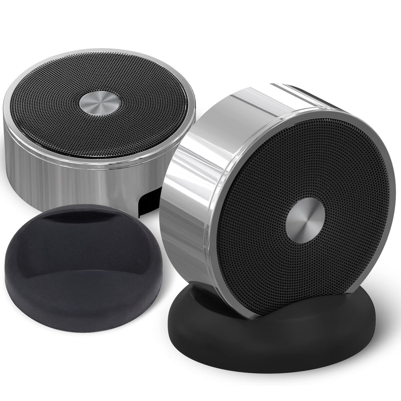 Bluetooth Speaker Set: Wireless Stereo Dual Pairing Portable Twin TWS System With Big Rich Bass Hi-Fi Multi-Room Indoor Outdoor Use Home Deck Pool Work Travel Party Camping Gift Decor Idea (Chrome) Chrome