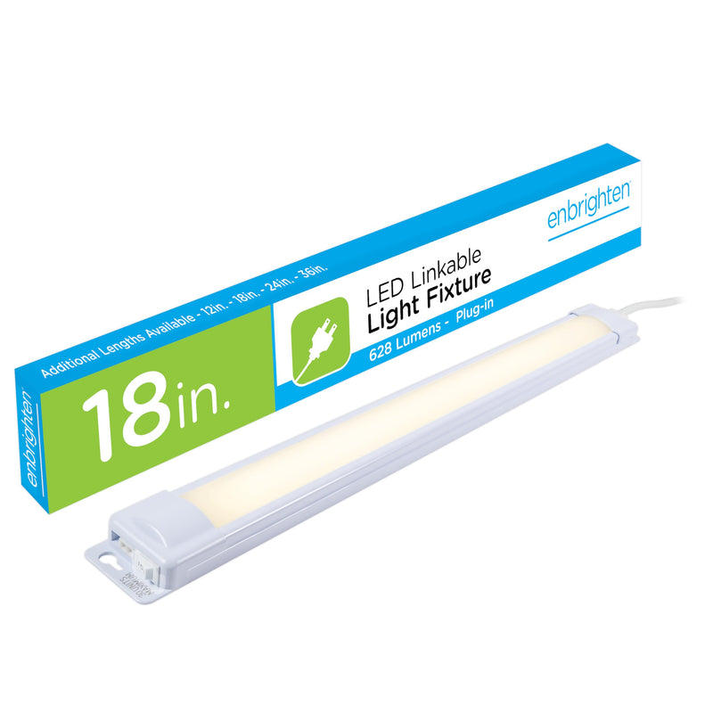 Enbrighten Premium Linkable Under Cabinet Fixture, 18in, LED, Linkable, 628 Lumens, 3000K Warm White, 38846-T1 18 Inch