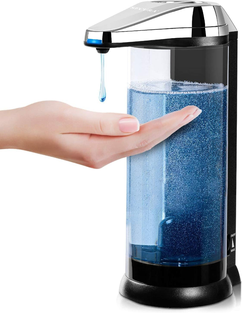 Secura 17oz Automatic Liquid Soap Dispenser, Touchless Battery Operated Hand Soap Dispenser with Adjustable Soap Dispensing Volume Control Dial, Personal Care Dispenser (Chrome) 500ml Chrome
