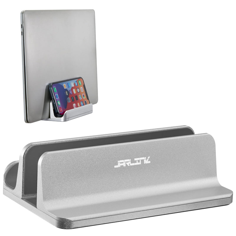 JARLINK 2-in-1 Design Vertical Laptop Stand Holder, Aluminum Laptop Stand for Desk with Adjustable Dock, Space-Saving Organizer Compatible with All MacBook, Samsung, HP, Dell, Chrome Book,Silver Silver 1-1