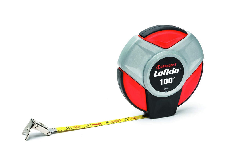 Crescent Lufkin 3/8" x 30m/100' Closed Reel SAE/Metric Yellow Clad Steel Long Tape Measure - ST100