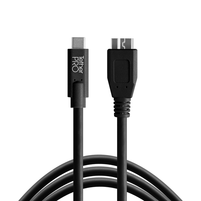 Tether Tools TetherPro USB-C to USB 3.0 Micro-B Cable | for Fast Transfer and Connection Between Camera and Computer | Non-Reflective Black | 15 Feet (4.6 m)