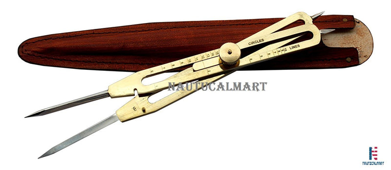 NauticalMart Solid Brass Proportional Divider 9 inch with Leather Case