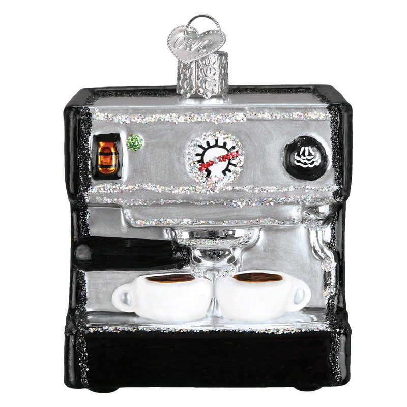 Old World Christmas Espresso Machine Glass Blown Ornament for Christmas Tree, Handcrafted Holiday Decoration, Coffee Collection