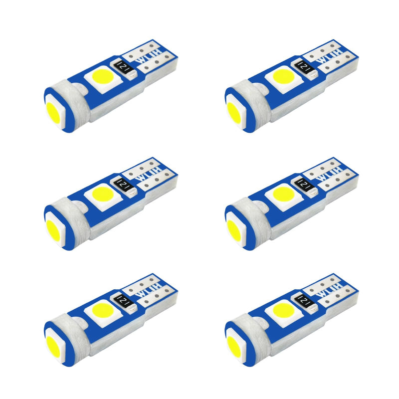 WLJH 6x T5 Led Wedge Bulbs Canbus Error Free 74 73 17 Extremely Bright White 3030 Chipsets for Auto Car Gauge Cluster Dashboard Light Lamp Instrument Panel Indicators