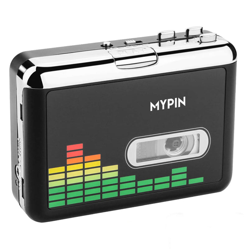 USB Cassette to MP3 Converter, Portable Walkman Cassette Audio Music Player Tape-to-MP3 Converter with Earphones, Volume Control, Auto Reverse, No PC Required Black