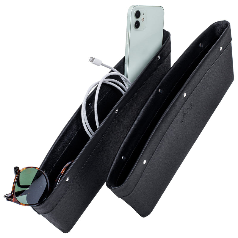 Lusso Gear Car Seat Gap Filler and Organizer (2 Pack) - Gap Filler & Storage Between Seats - Universal Fit & Vegan Leather - Holds Phone, Keys & Glasses - Car Seat Gap Filler Organizer Black