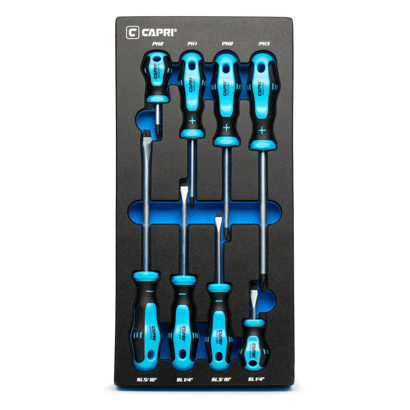 Capri Tools 25000-SS8KMT Kontour Screwdriver Set, 8-Piece with The Mechanics Tray