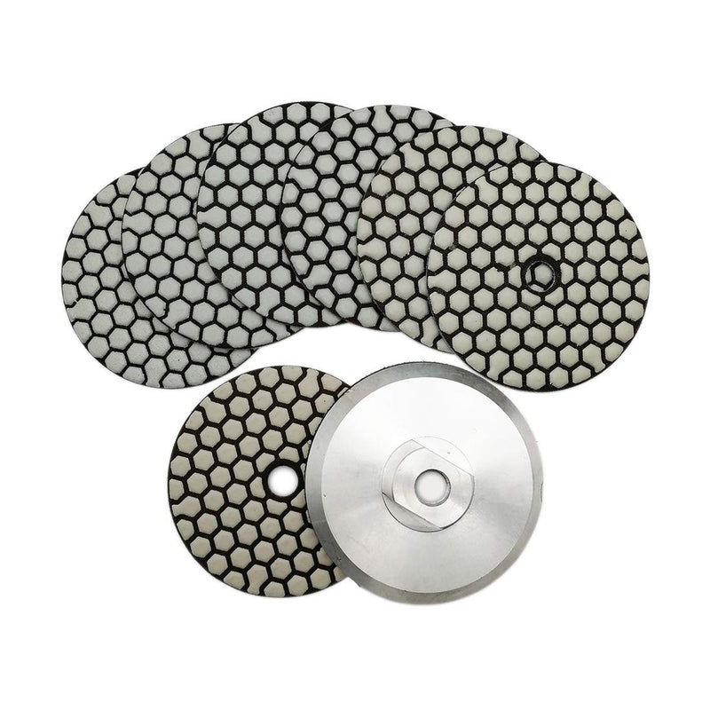 SHDIATOOL Dry Diamond Polishing Pads 4 Inch Set of 7 Pieces Plus Alu Backer for Granite, Marble, Stone Sanding and Grinding Mixed Grits+Alu backer