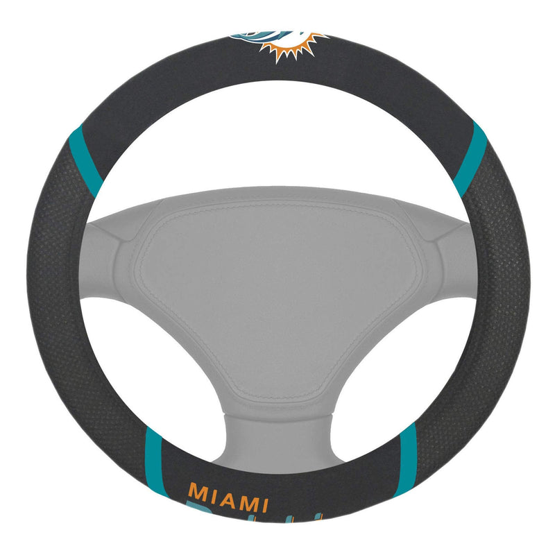  [AUSTRALIA] - FANMATS NFL Unisex-Adult Embroidered Steering Wheel Cover Miami Dolphins 15" x 15" Black