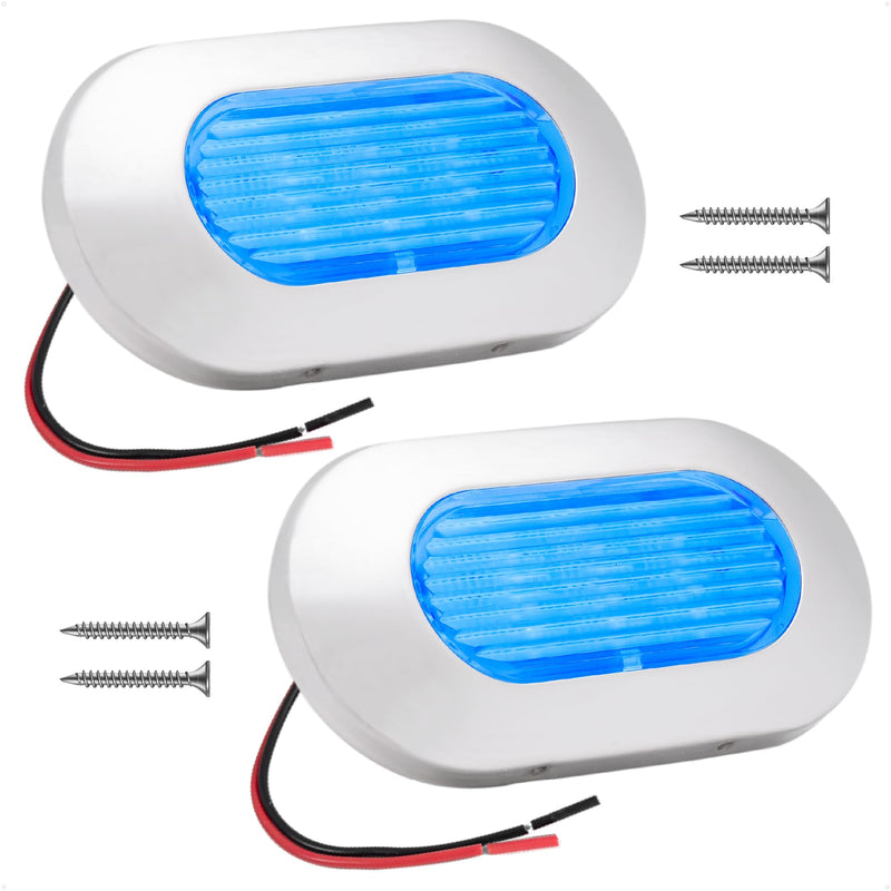 Five Oceans 2-Pack Oblong LED Courtesy Light, Marine Lights for Boat Interior, Deck, Cockpit, Blue LED, IP67 Waterproof, 12V, for Pontoon, Fishing Boat, Yacht, RVs - FO4138-M2