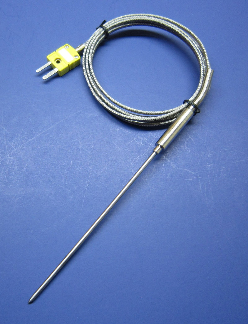 K-Type Thermocouple Sensor with High Temperature Stainless Steel Pointed Insertion Probe, 932 F or 500 C, with Stainless Steel Braided Cable