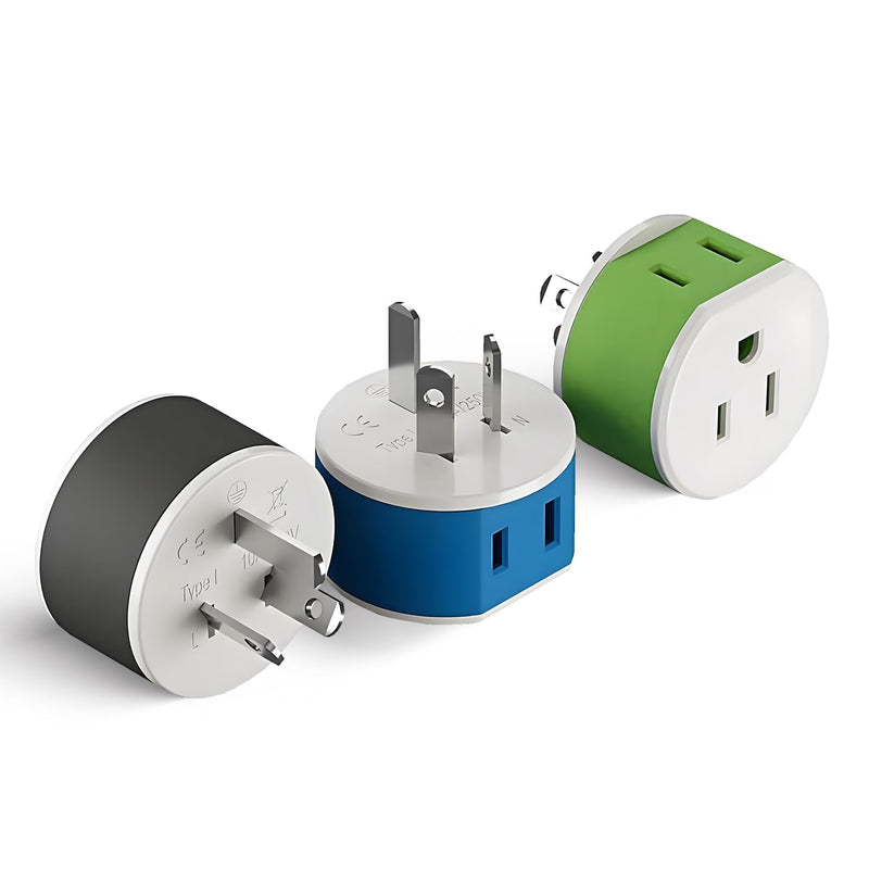 OREI Australia, New Zealand, China Power Plug Adapter with 2 USA Inputs - Travel 3 Pack - Type I (US-16) Safe Grounded Use with Cell Phones, Laptop, Camera Chargers, CPAP, and More Type I Australia,New zealand