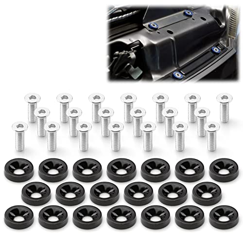 20pcs Black Billet Aluminum Fender Bumper Washer Bolt Engine Bay Screw Dress Up Kit JDM M6x15mm 6061 T6-Grade