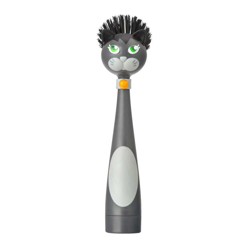 Vigar Felix Cat-Shaped Soap Dispensing Dish Brush, Dish Brush with Soap Dispenser for Pot Scrubber, Dishes, Sink, and Kitchen Essentials, Black, Gray Multicolor