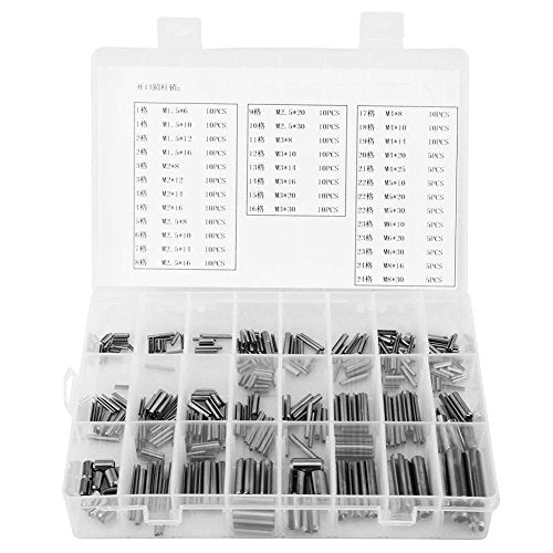 280Pcs Stainless Steel Roll Pin Assortment Kit Metric Slotted Spring Pins M1.5 to M8 Split Tension Pins for Automotive Machinery Industrial Repair